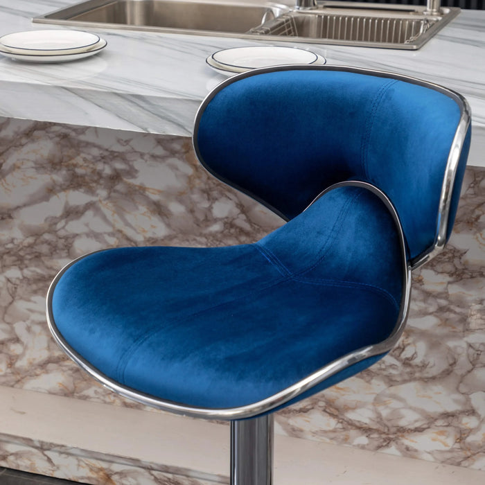 Masaccio Velvet Upholstered Adjustable Swivel Barstool, Set of 2, Blue Default -DTYStore