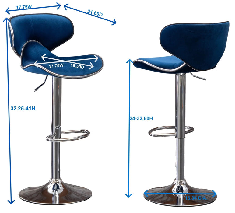 Masaccio Velvet Upholstered Adjustable Swivel Barstool, Set of 2, Blue Default -DTYStore