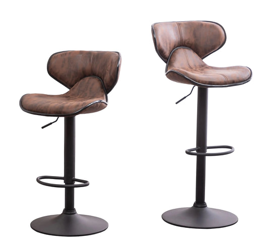 Masaccio Weathered Upholstery Airlift Adjustable Swivel Barstool with Chrome Base, Set of 2, Brown Default -DTYStore