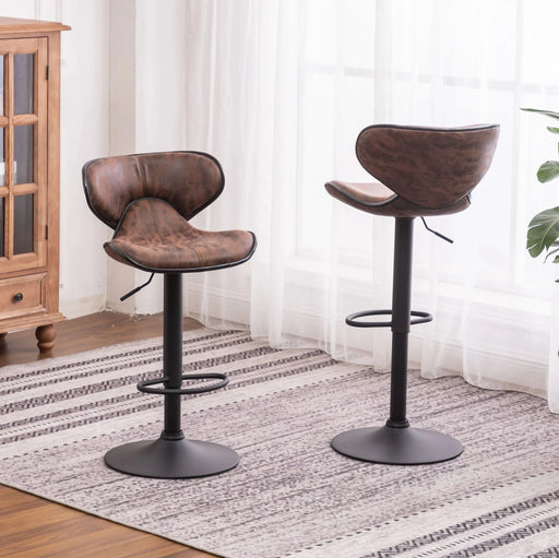 Masaccio Weathered Upholstery Airlift Adjustable Swivel Barstool with Chrome Base, Set of 2, Brown Default -DTYStore