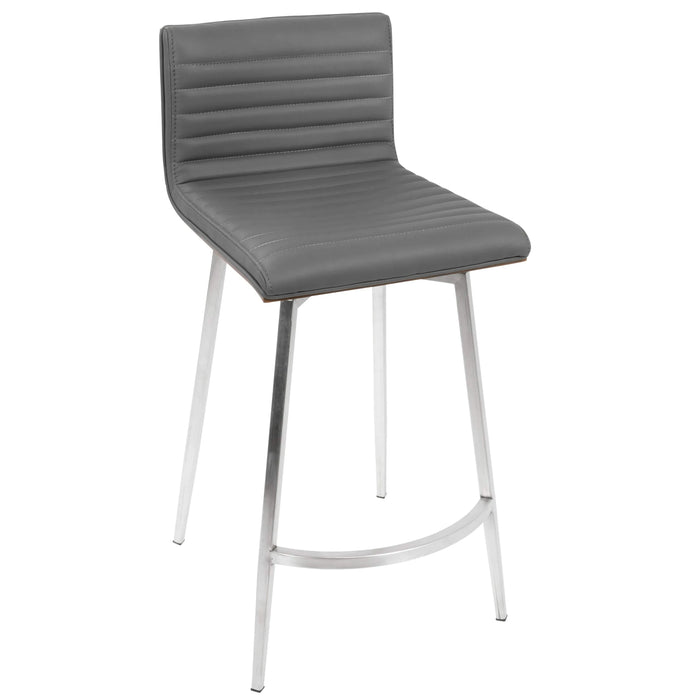 Mason Contemporary Swivel Counter Stool in Stainless Steel, Walnut Wood, and Grey Faux Leather by LumiSource - Set of 2 Default -DTYStore