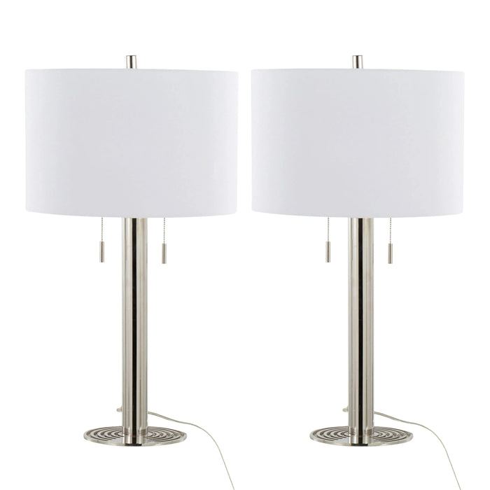 Master 29' Contemporary Metal Table Lamp in Polished Nickel and White Linen Shade from Grandview Gallery by LumiSource - Set of 2 Default -DTYStore
