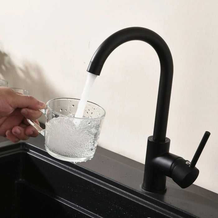 Matte Black Kitchen Faucet Single Handle Stainless Steel,Commercial Single Hole Kitchen Sink Faucet,Modern One Hole Bar Sink Faucet (Matte Black) - DTY Store