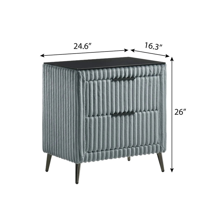 Mavela Wide Wale Corduroy Upholstery Panel King Bed with 2 Nightstands, Blue Default -DTYStore