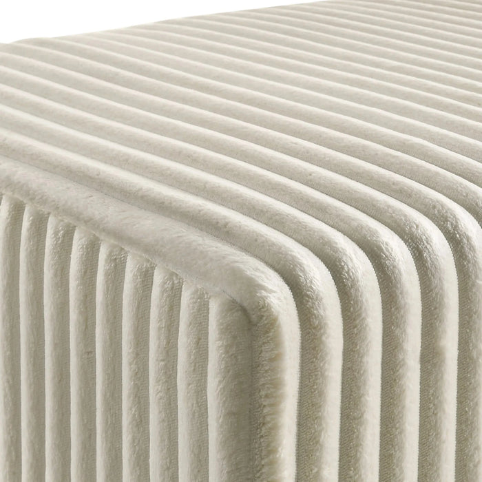 Mavela Wide Wale Corduroy Upholstery Panel King Bed with 2 Nightstands and Bench, Cream Default -DTYStore