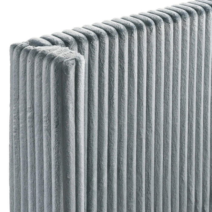 Mavela Wide Wale Corduroy Upholstery Panel Queen Bed with 2 Nightstands, Blue Default -DTYStore