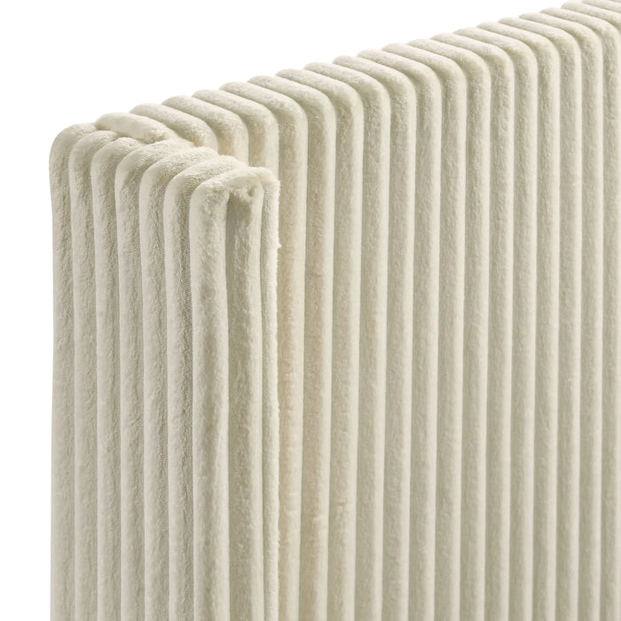 Mavela Wide Wale Corduroy Upholstery Panel Queen Bed with 2 Nightstands, Cream Default -DTYStore