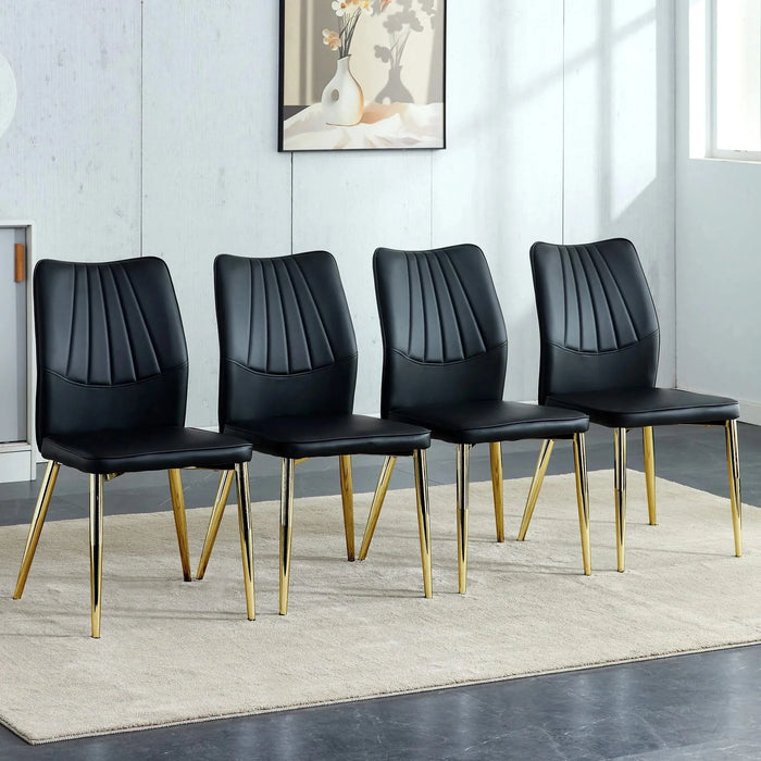 Medieval Modern Black Dining Chairs with Cushions and Golden Metal Legs, PU Material Default -DTYStore