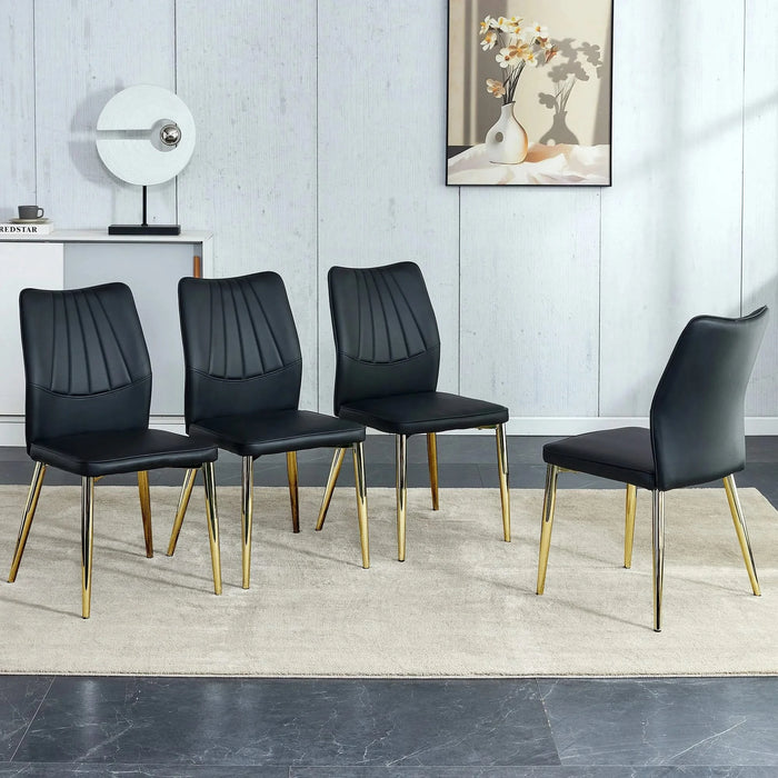 Medieval Modern Black Dining Chairs with Cushions and Golden Metal Legs, PU Material Default -DTYStore