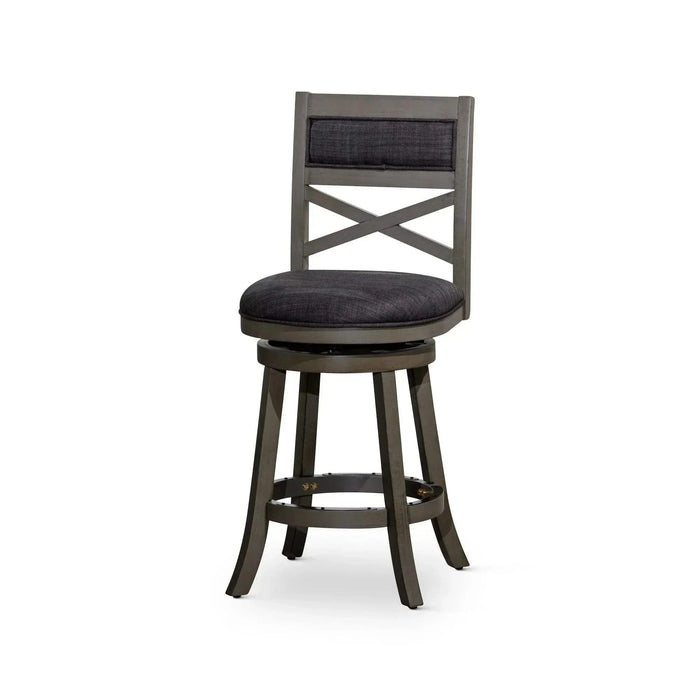Meeker X Back Premium Fabric Swivel Stool, 30” Bar Stool or 24" Counter Stool 24" Counter Height Weathered Gray Charcoal Fabric -DTYStore