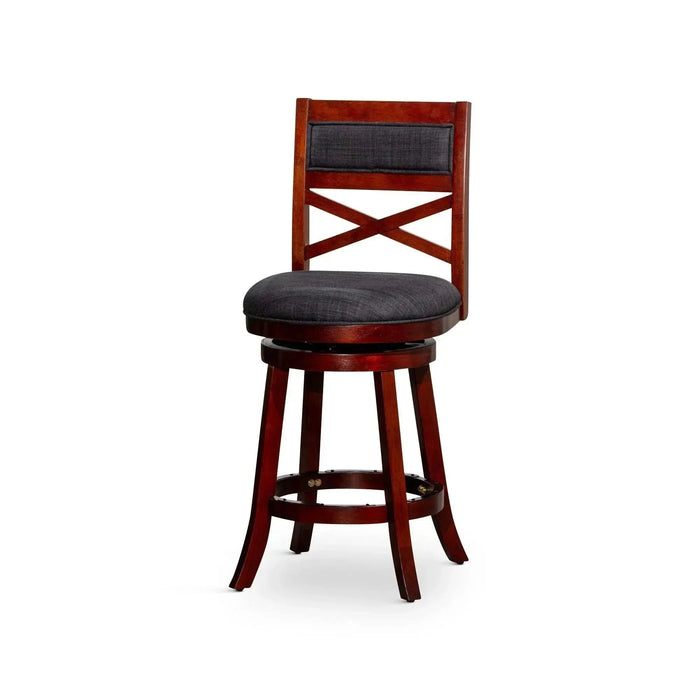 Meeker X Back Premium Fabric Swivel Stool, 30” Bar Stool or 24" Counter Stool 24" Counter Height Cherry Charcoal Fabric -DTYStore
