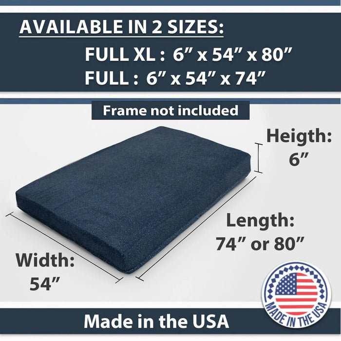Memory Foam Infused Futon Mattress Full XL – Washable Removable Cover, Heavy-Duty Zipper, Thick Foldable Sofa Bed Cushion for Guest Room, Apartment, Dorm (Frame NOT Included) Default -DTYStore