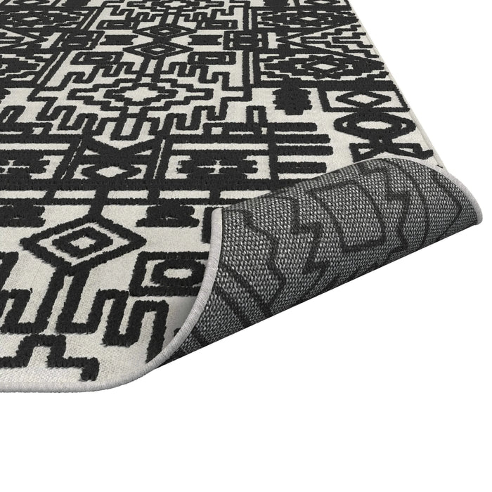 Mercana Ivory and Black Chenille High-Low Area Rug 5x8 Default -DTYStore