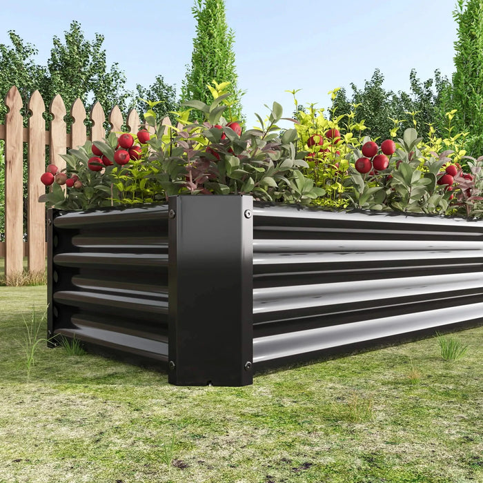 Metal Raised Garden Bed, Rectangle Raised Planter 4×2×1ft for Flowers Plants, Vegetables Herb Black Default -DTYStore