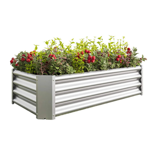 Metal Raised Garden Bed, Rectangle Raised Planter 4×2×1ft for Flowers Plants, Vegetables Herb Silver Default -DTYStore