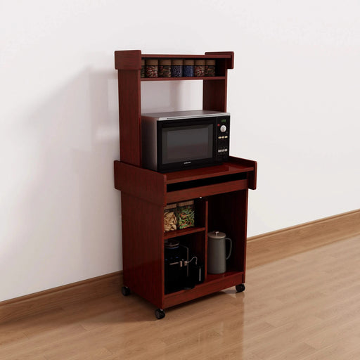 Microwave Cart Coffee Station Computer Cart on locking castors hutch gliding shelf Mahogany color Default -DTYStore