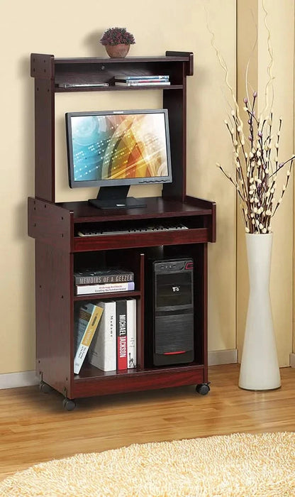 Microwave Cart Coffee Station Computer Cart on locking castors hutch gliding shelf Mahogany color Default -DTYStore