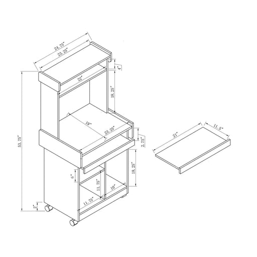 Microwave Cart Coffee Station Computer Cart on locking castors hutch gliding shelf White color Default -DTYStore