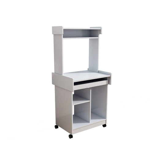 Microwave Cart Coffee Station Computer Cart on locking castors hutch gliding shelf White color Default -DTYStore