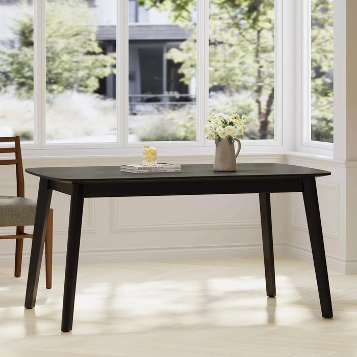 Mid-Century Dining Table with Rubberwood Legs and Faux Wood Tabletop in Black Default -DTYStore