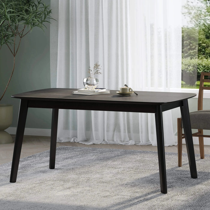 Mid-Century Dining Table with Rubberwood Legs and Faux Wood Tabletop in Black Default -DTYStore