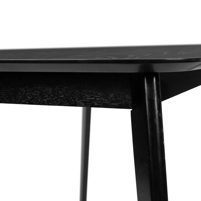 Mid-Century Dining Table with Rubberwood Legs and Faux Wood Tabletop in Black Default -DTYStore