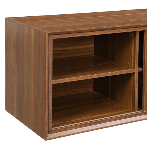 Mid-Century Modern 2 in 1 Cat Furniture, Cat House Litter Box Enclosure Walnut TV Stand With Extendable table, Sliding door. Wood TV Cabinet with Storage Default -DTYStore