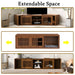 Mid-Century Modern 2 in 1 Cat Furniture, Cat House Litter Box Enclosure Walnut TV Stand With Extendable table, Sliding door. Wood TV Cabinet with Storage - DTY Store