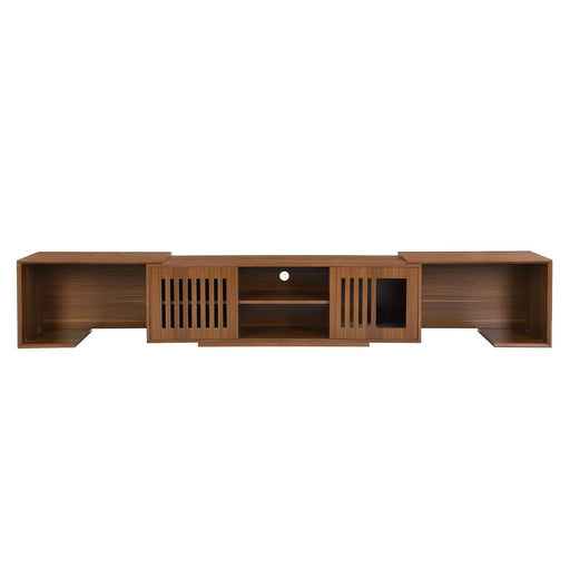 Mid-Century Modern 2 in 1 Cat Furniture, Cat House Litter Box Enclosure Walnut TV Stand With Extendable table, Sliding door. Wood TV Cabinet with Storage Default -DTYStore