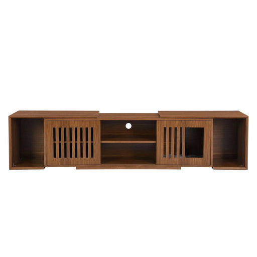 Mid-Century Modern 2 in 1 Cat Furniture, Cat House Litter Box Enclosure Walnut TV Stand With Extendable table, Sliding door. Wood TV Cabinet with Storage Default -DTYStore