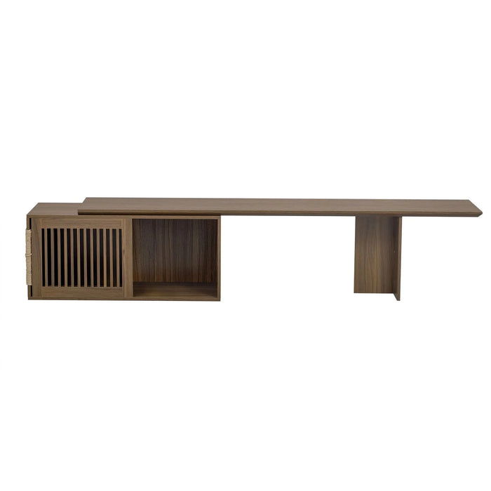 Mid-Century Modern 2 in 1 Cat Furniture Walnut TV Stand With Extendable table,  Litter Box Enclosure with Cat Scratcher - DTY Store