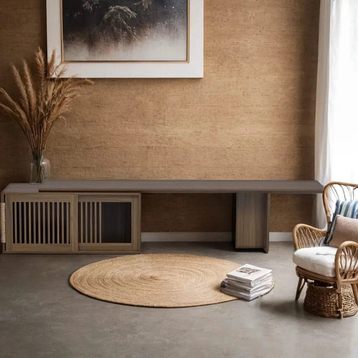 Mid-Century Modern 2 in 1 Cat Furniture Walnut TV Stand With Extendable table, Litter Box Enclosure with Cat Scratcher Default -DTYStore