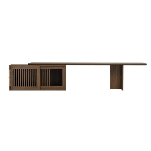 Mid-Century Modern 2 in 1 Cat Furniture Walnut TV Stand With Extendable table, Litter Box Enclosure with Cat Scratcher Default -DTYStore