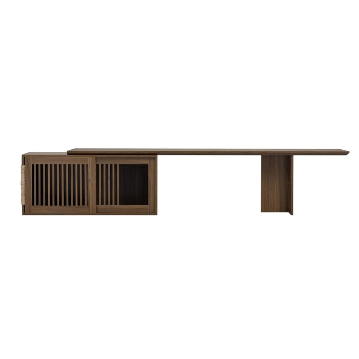 Mid-Century Modern 2 in 1 Cat Furniture Walnut TV Stand With Extendable table, Litter Box Enclosure with Cat Scratcher Default -DTYStore