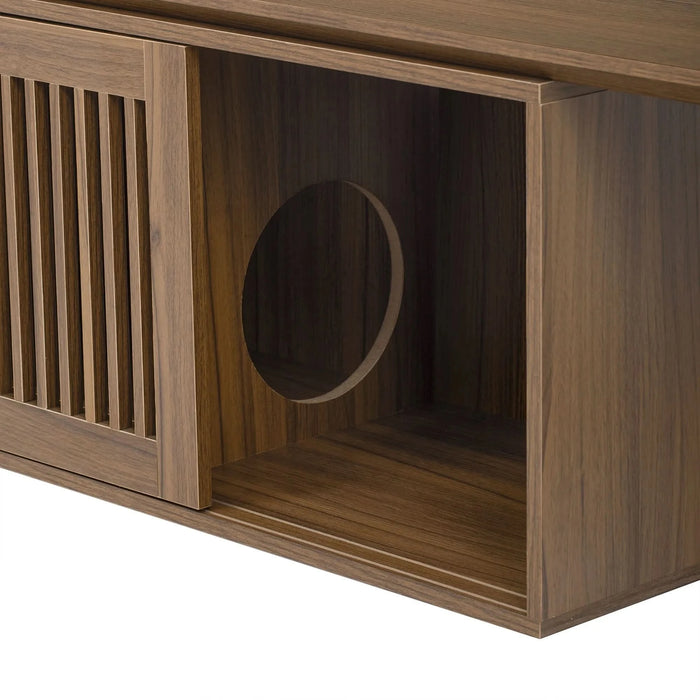 Mid-Century Modern 2 in 1 Cat Furniture Walnut TV Stand With Extendable table,  Litter Box Enclosure with Cat Scratcher - DTY Store