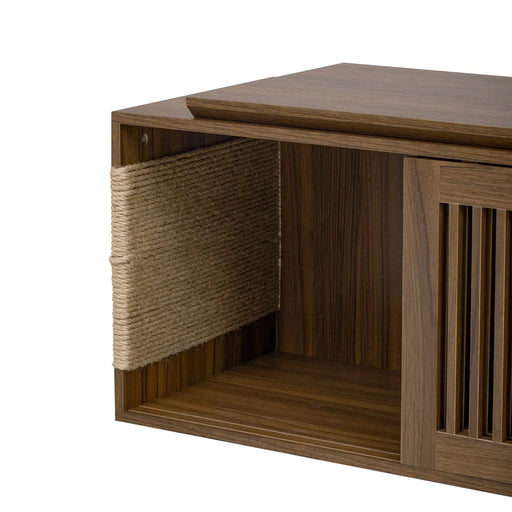 Mid-Century Modern 2 in 1 Cat Furniture Walnut TV Stand With Extendable table, Litter Box Enclosure with Cat Scratcher Default -DTYStore