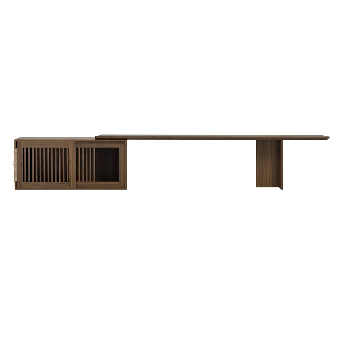 Mid-Century Modern 2 in 1 Cat Furniture Walnut TV Stand With Extendable table,  Litter Box Enclosure with Cat Scratcher - DTY Store
