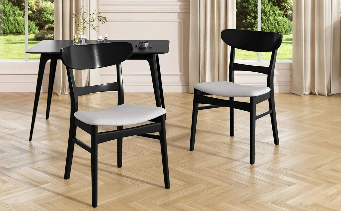 Mid-Century Modern 5-Piece Dining Set, Rubberwood Frame, One Table and 4 Upholstered Chairs, Black +Light Gray Default -DTYStore