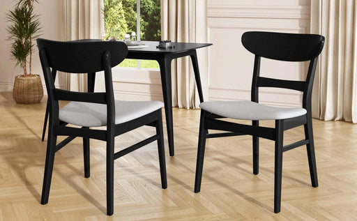 Mid-Century Modern 5-Piece Dining Set, Rubberwood Frame, One Table and 4 Upholstered Chairs, Black +Light Gray Default -DTYStore