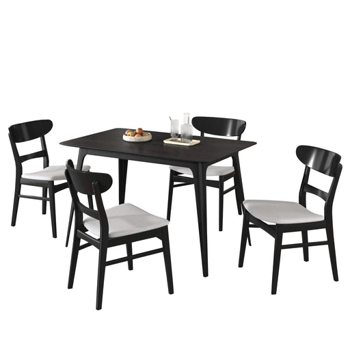 Mid-Century Modern 5-Piece Dining Set, Rubberwood Frame, One Table and 4 Upholstered Chairs, Black +Light Gray Default -DTYStore