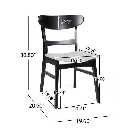Mid-Century Modern 5-Piece Dining Set, Rubberwood Frame, One Table and 4 Upholstered Chairs, Black +Light Gray Default -DTYStore