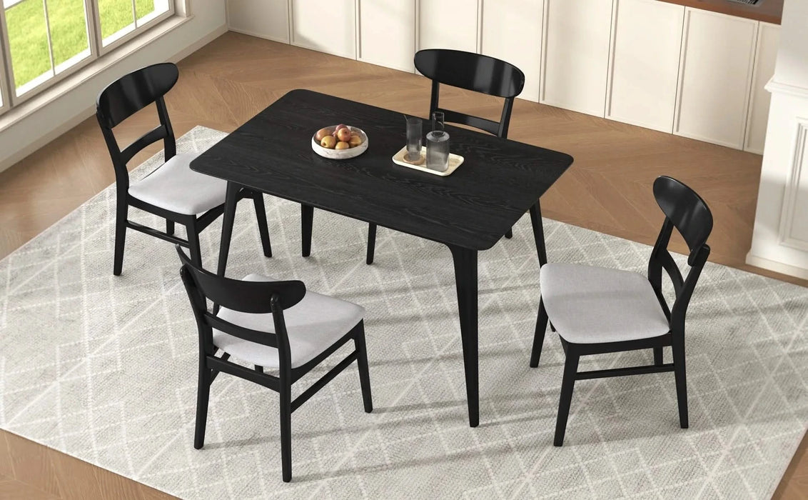 Mid-Century Modern 5-Piece Dining Set, Rubberwood Frame, One Table and 4 Upholstered Chairs, Black +Light Gray Default -DTYStore