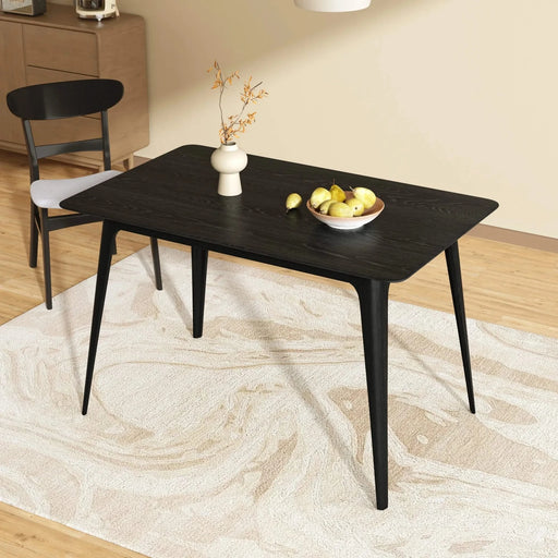 Mid-Century Modern 5-Piece Dining Set, Rubberwood Frame, One Table and 4 Upholstered Chairs, Black +Light Gray Default -DTYStore