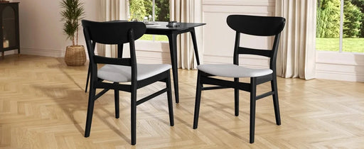 Mid-Century Modern 5-Piece Dining Set, Rubberwood Frame, One Table and 4 Upholstered Chairs, Black +Light Gray Default -DTYStore