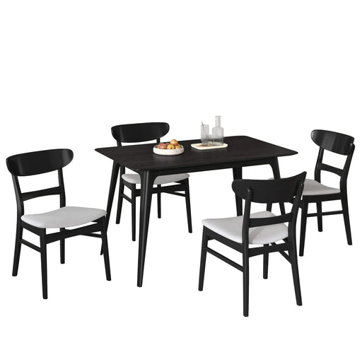 Mid-Century Modern 5-Piece Dining Set, Rubberwood Frame, One Table and 4 Upholstered Chairs, Black +Light Gray Default -DTYStore