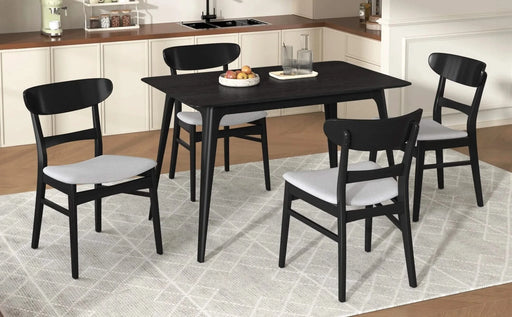 Mid-Century Modern 5-Piece Dining Set, Rubberwood Frame, One Table and 4 Upholstered Chairs, Black +Light Gray Default -DTYStore