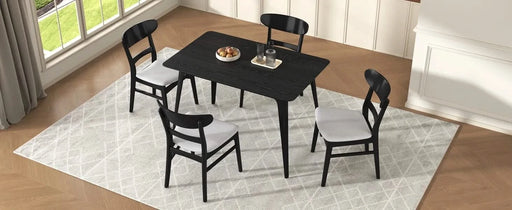 Mid-Century Modern 5-Piece Dining Set, Rubberwood Frame, One Table and 4 Upholstered Chairs, Black +Light Gray Default -DTYStore