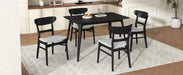 Mid-Century Modern 5-Piece Dining Set, Rubberwood Frame, One Table and 4 Upholstered Chairs, Black +Light Gray Default -DTYStore