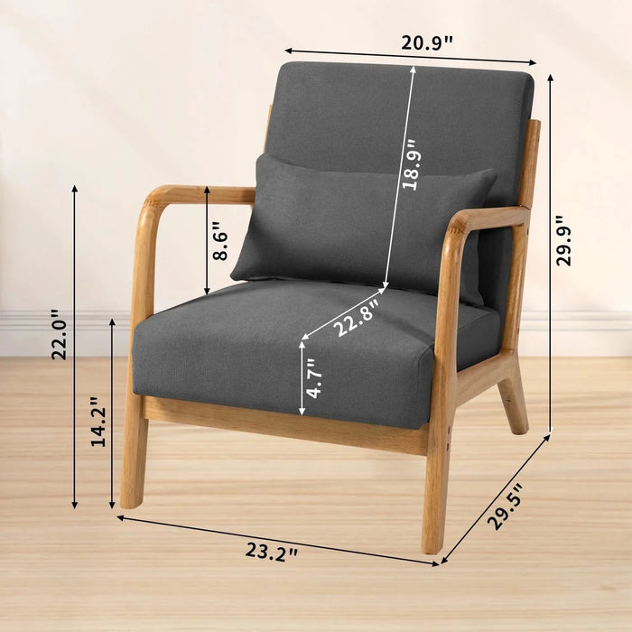 Mid-Century Modern Accent Leisure Chair with Solid Wood Armrest and Feet, Dark Grey Linen, 1 Seat Default -DTYStore