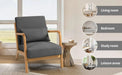 Mid-Century Modern Accent Leisure Chair with Solid Wood Armrest and Feet, Dark Grey Linen, 1 Seat Default -DTYStore